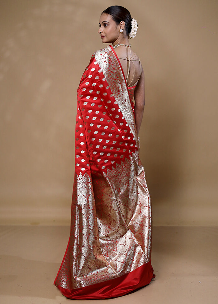 Red Banarasi Silk Saree With Blouse Piece