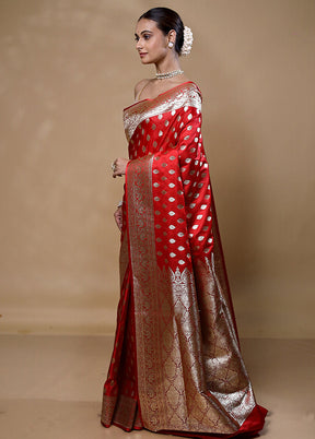 Red Banarasi Silk Saree With Blouse Piece