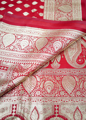 Red Banarasi Silk Saree Without Blouse Piece - Indian Silk House Agencies