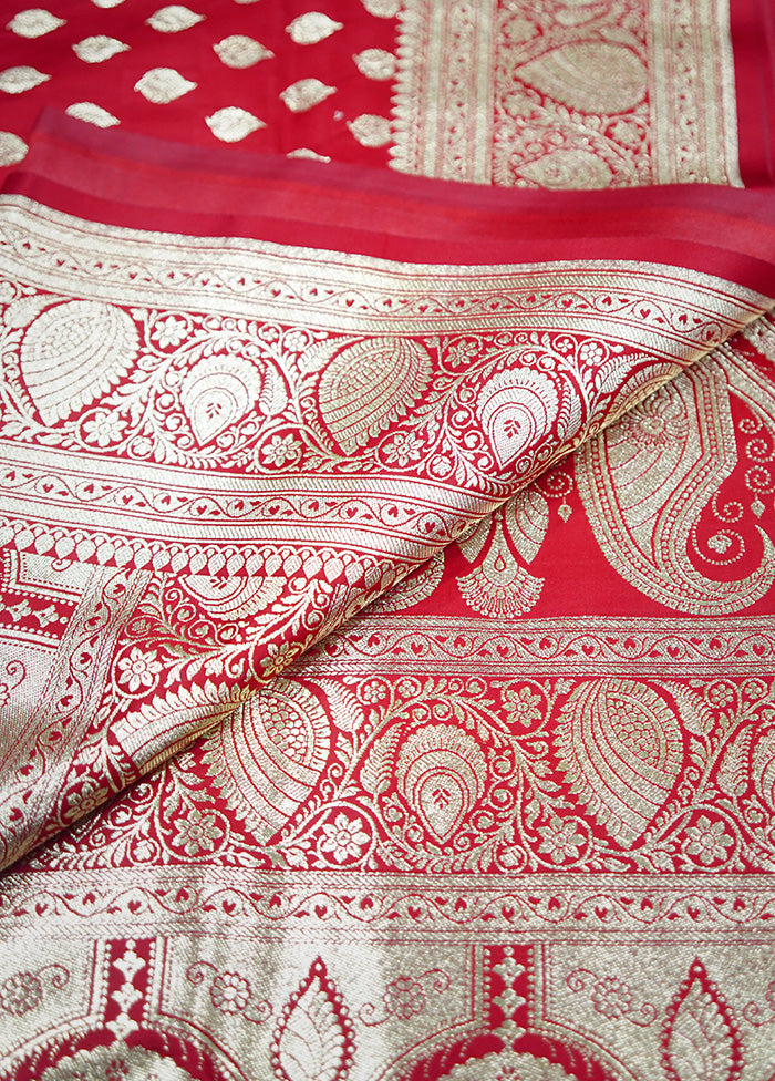 Red Banarasi Silk Saree Without Blouse Piece - Indian Silk House Agencies