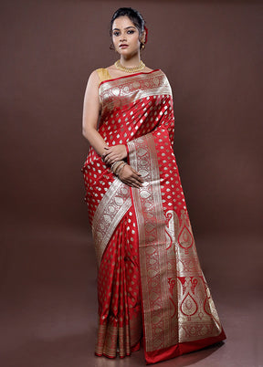 Red Banarasi Silk Saree Without Blouse Piece - Indian Silk House Agencies