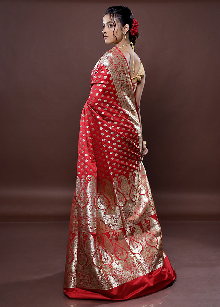 Red Banarasi Silk Saree Without Blouse Piece - Indian Silk House Agencies