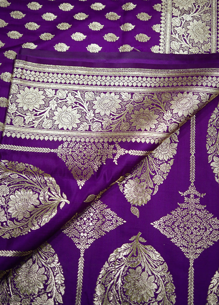 Purple Banarasi Silk Saree Without Blouse Piece - Indian Silk House Agencies