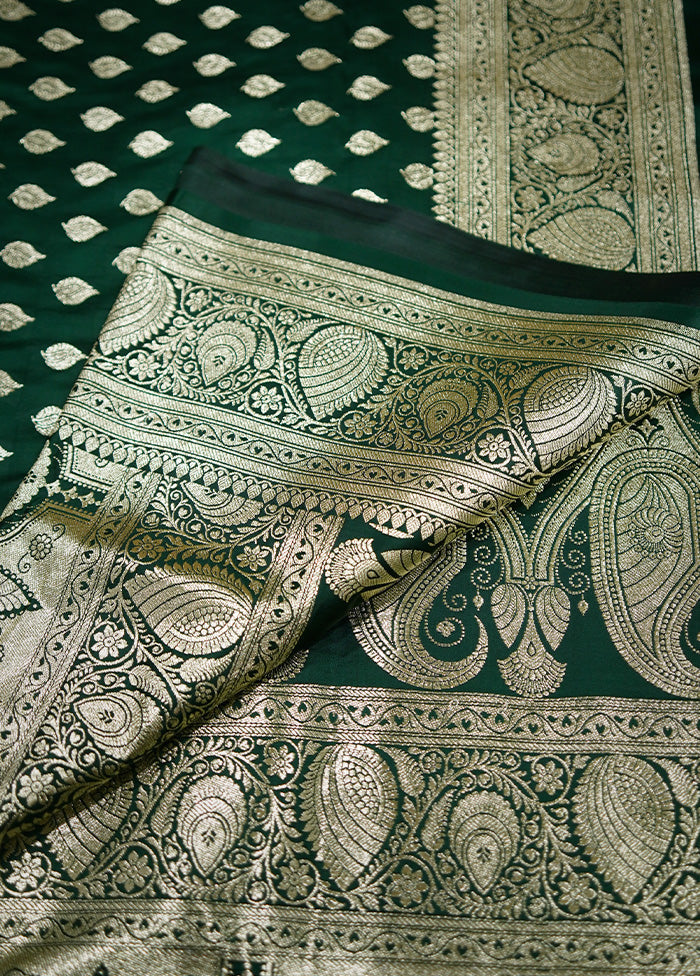 Green Banarasi Silk Saree Without Blouse Piece - Indian Silk House Agencies
