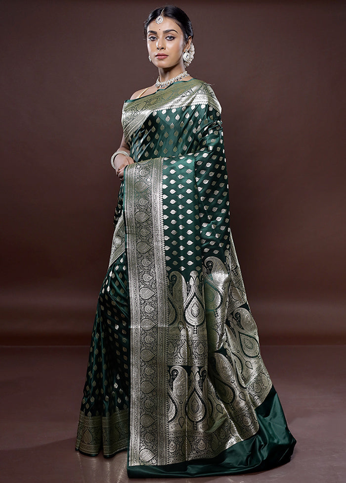 Green Banarasi Silk Saree Without Blouse Piece - Indian Silk House Agencies