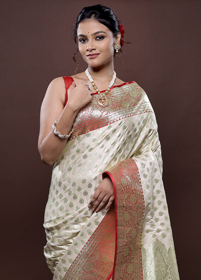 Cream Banarasi Silk Saree Without Blouse Piece - Indian Silk House Agencies