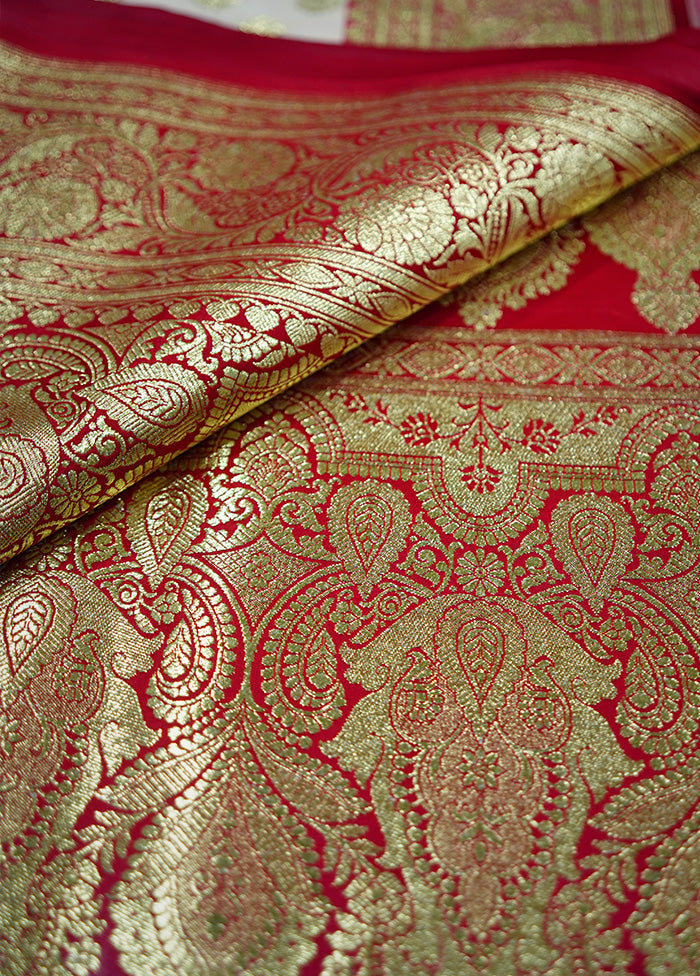 Cream Banarasi Silk Saree Without Blouse Piece - Indian Silk House Agencies