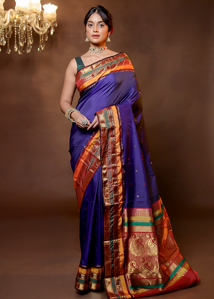 Blue Kanjivaram Silk Saree With Blouse Piece