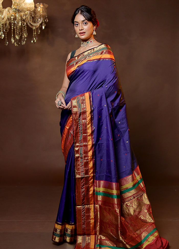 Blue Kanjivaram Silk Saree With Blouse Piece