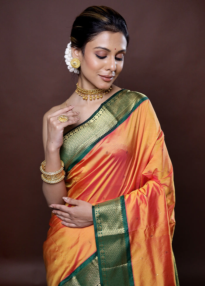 Orange Kanjivaram Silk Saree Without Blouse Piece - Indian Silk House Agencies