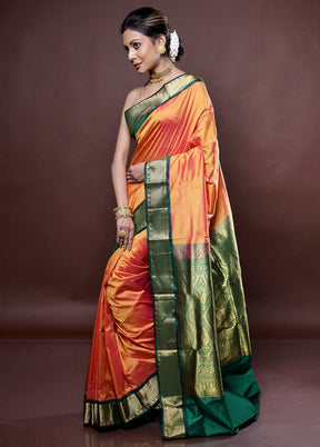 Orange Kanjivaram Silk Saree Without Blouse Piece - Indian Silk House Agencies