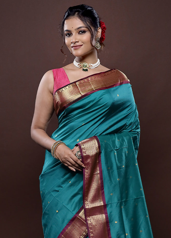 Green Kanjivaram Silk Saree Without Blouse Piece - Indian Silk House Agencies