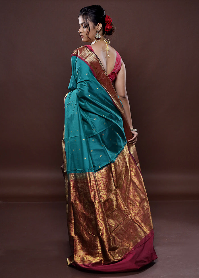 Green Kanjivaram Silk Saree Without Blouse Piece - Indian Silk House Agencies