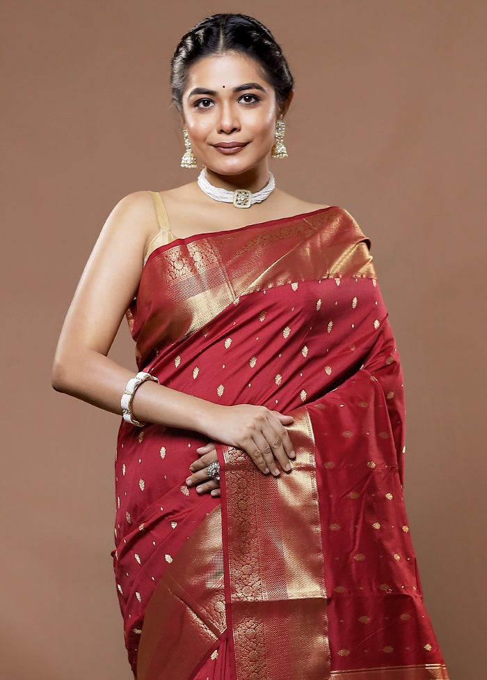 Maroon Kanjivaram Pure Silk Saree With Blouse Piece - Indian Silk House Agencies