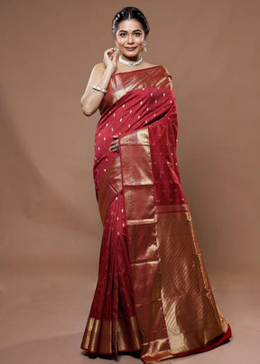 Maroon Kanjivaram Pure Silk Saree With Blouse Piece - Indian Silk House Agencies