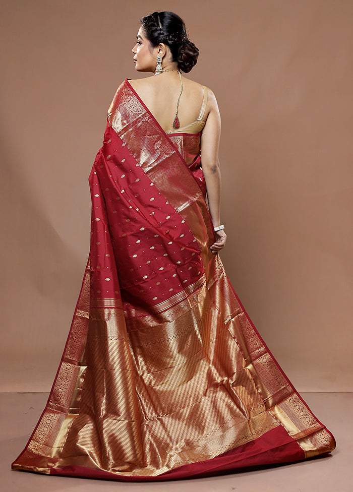 Maroon Kanjivaram Pure Silk Saree With Blouse Piece - Indian Silk House Agencies