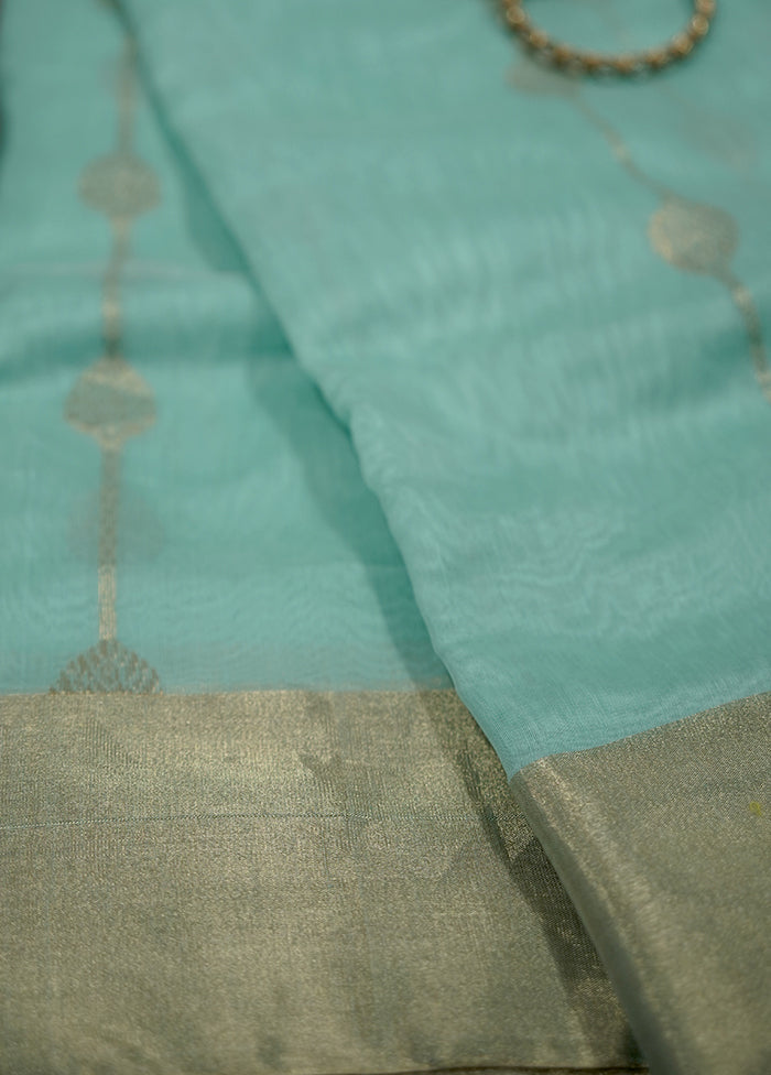 Aqua Green Chanderi Silk Saree With Blouse Piece - Indian Silk House Agencies