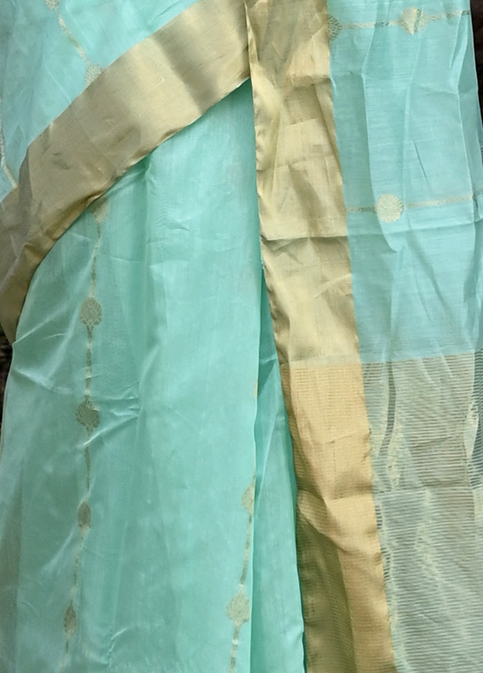 Aqua Green Chanderi Silk Saree With Blouse Piece - Indian Silk House Agencies