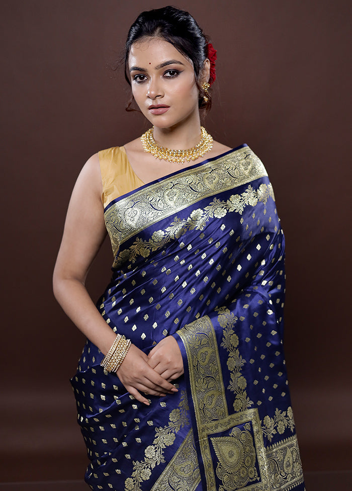 Blue Banarasi Silk Saree Without Blouse Piece - Indian Silk House Agencies