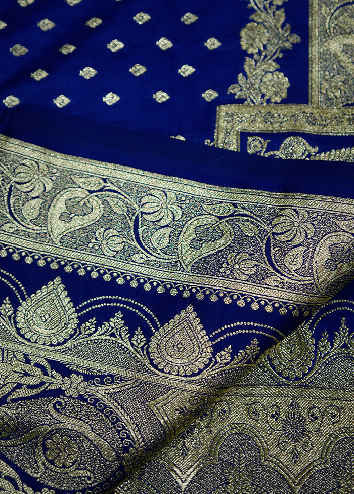 Blue Banarasi Silk Saree Without Blouse Piece - Indian Silk House Agencies