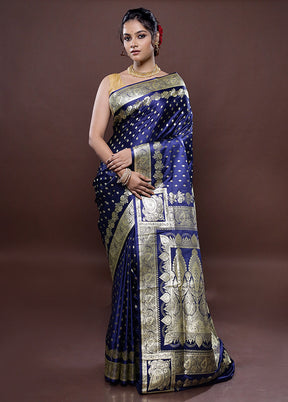 Blue Banarasi Silk Saree Without Blouse Piece - Indian Silk House Agencies