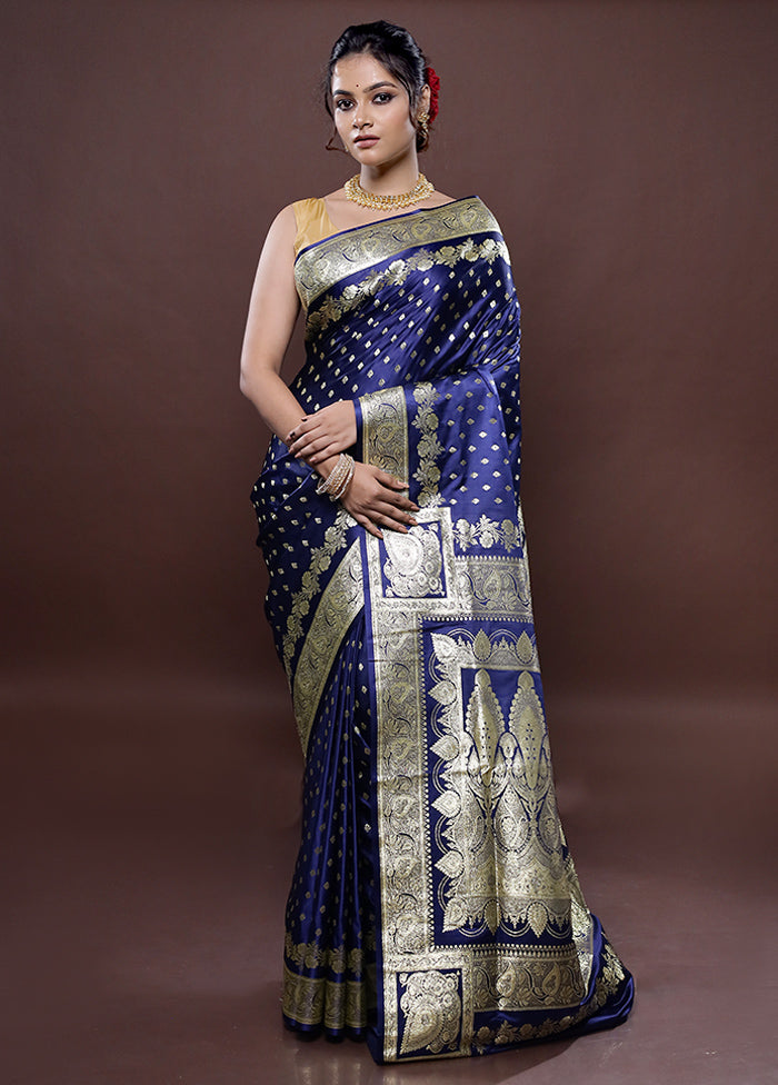 Blue Banarasi Silk Saree Without Blouse Piece - Indian Silk House Agencies