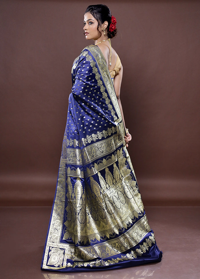 Blue Banarasi Silk Saree Without Blouse Piece - Indian Silk House Agencies