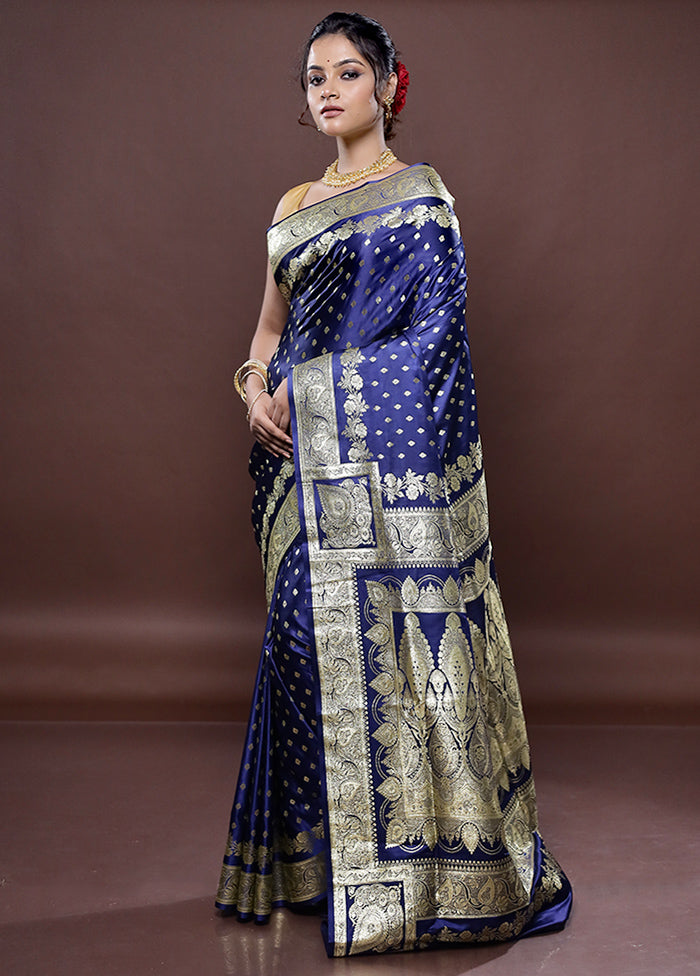 Blue Banarasi Silk Saree Without Blouse Piece - Indian Silk House Agencies