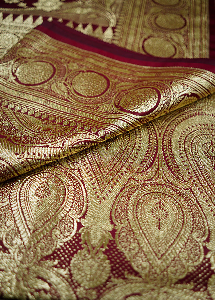 Maroon Banarasi Silk Saree Without Blouse Piece - Indian Silk House Agencies