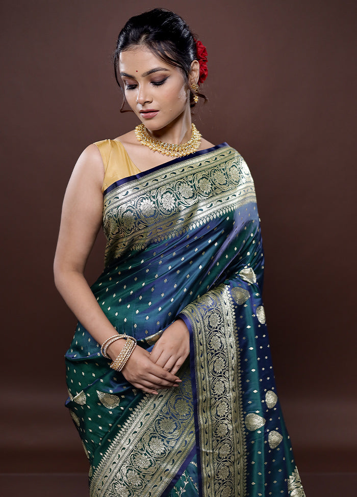 Green Banarasi Silk Saree Without Blouse Piece - Indian Silk House Agencies