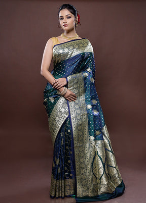 Green Banarasi Silk Saree Without Blouse Piece - Indian Silk House Agencies