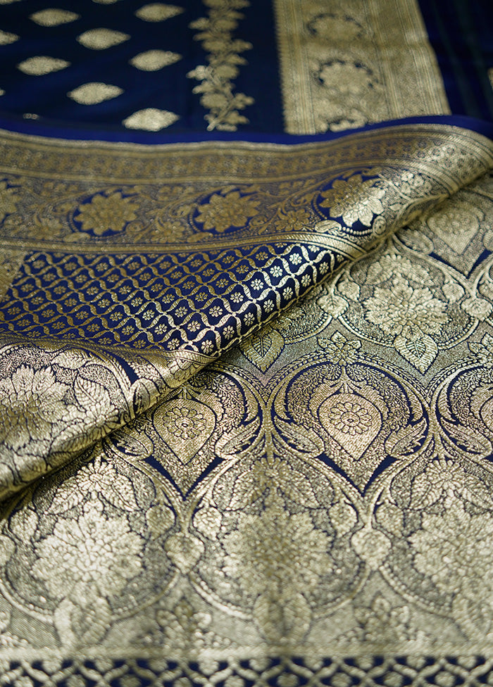 Blue Banarasi Silk Saree Without Blouse Piece - Indian Silk House Agencies