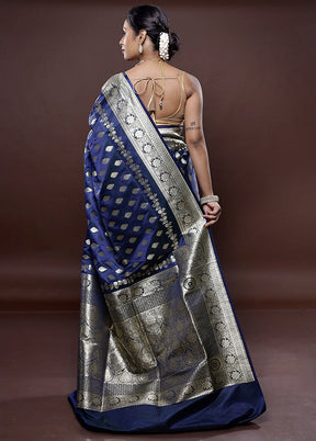 Blue Banarasi Silk Saree Without Blouse Piece - Indian Silk House Agencies