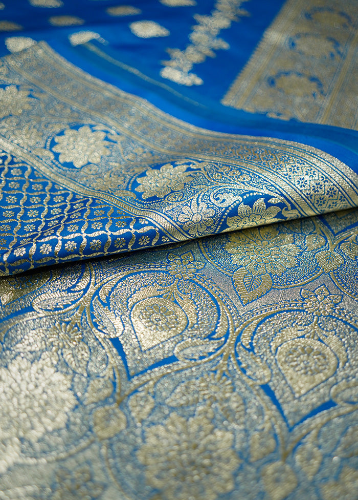 Blue Banarasi Silk Saree Without Blouse Piece - Indian Silk House Agencies