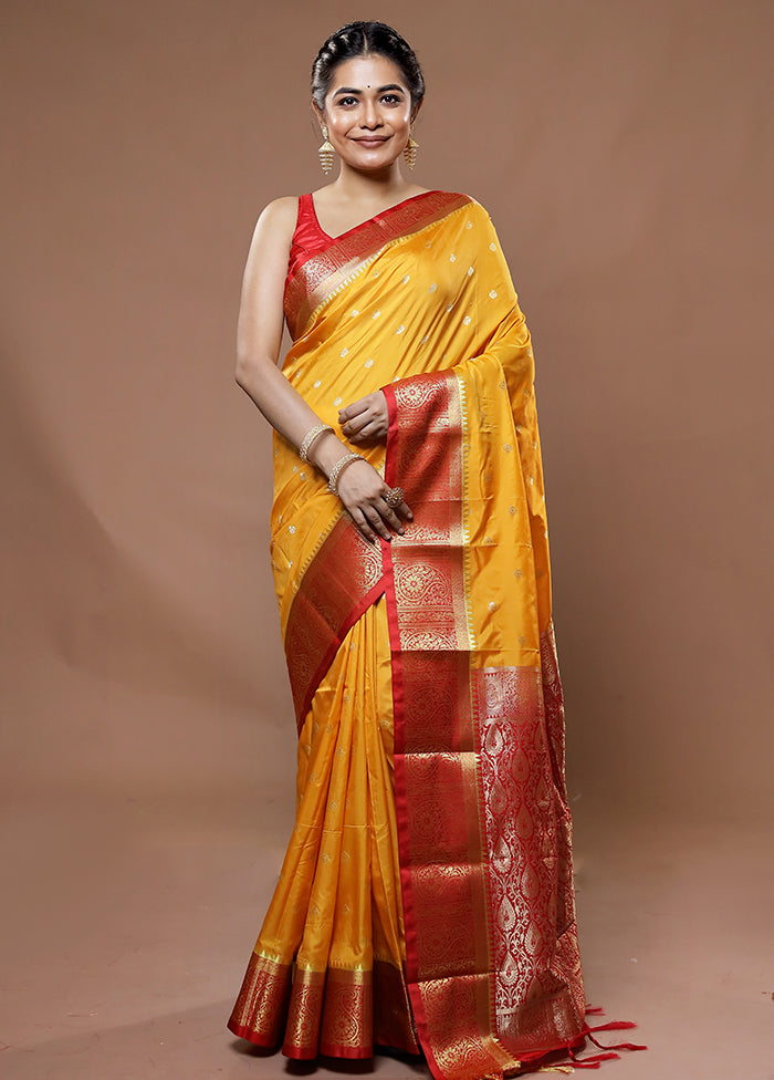 Yellow Kanjivaram Silk Saree With Blouse Piece - Indian Silk House Agencies