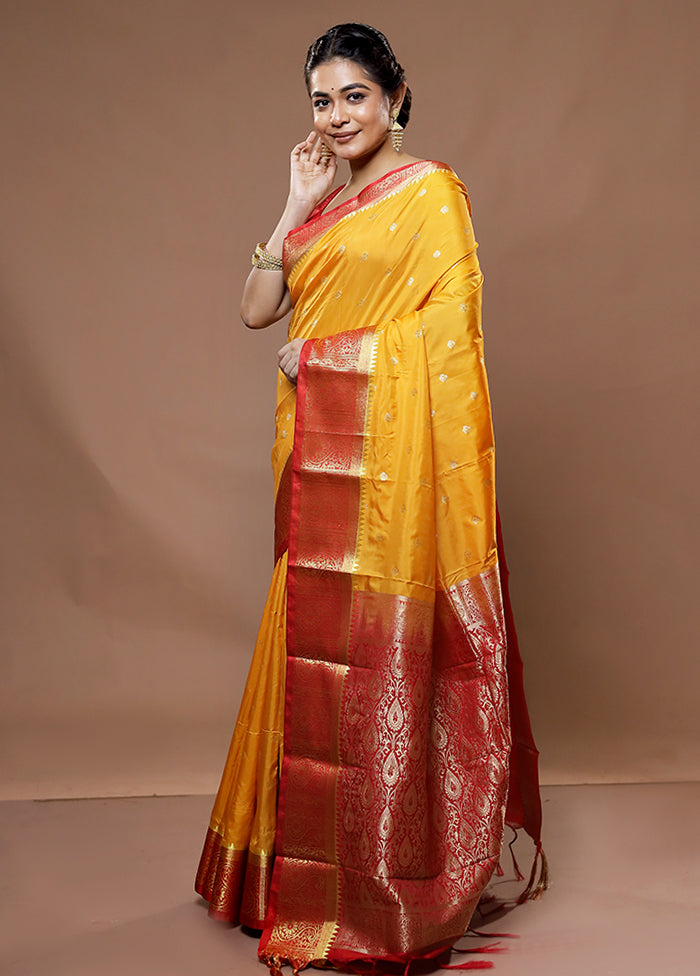 Yellow Kanjivaram Silk Saree With Blouse Piece - Indian Silk House Agencies