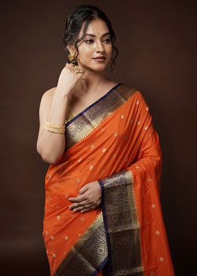 Orange Kanjivaram Silk Saree With Blouse Piece - Indian Silk House Agencies