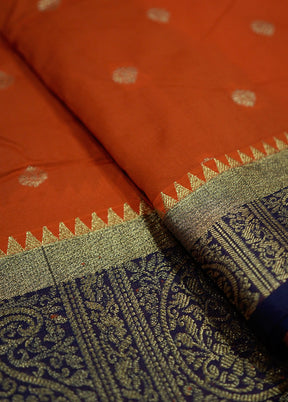 Orange Kanjivaram Silk Saree With Blouse Piece - Indian Silk House Agencies