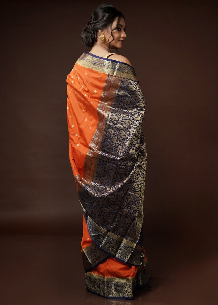 Orange Kanjivaram Silk Saree With Blouse Piece - Indian Silk House Agencies