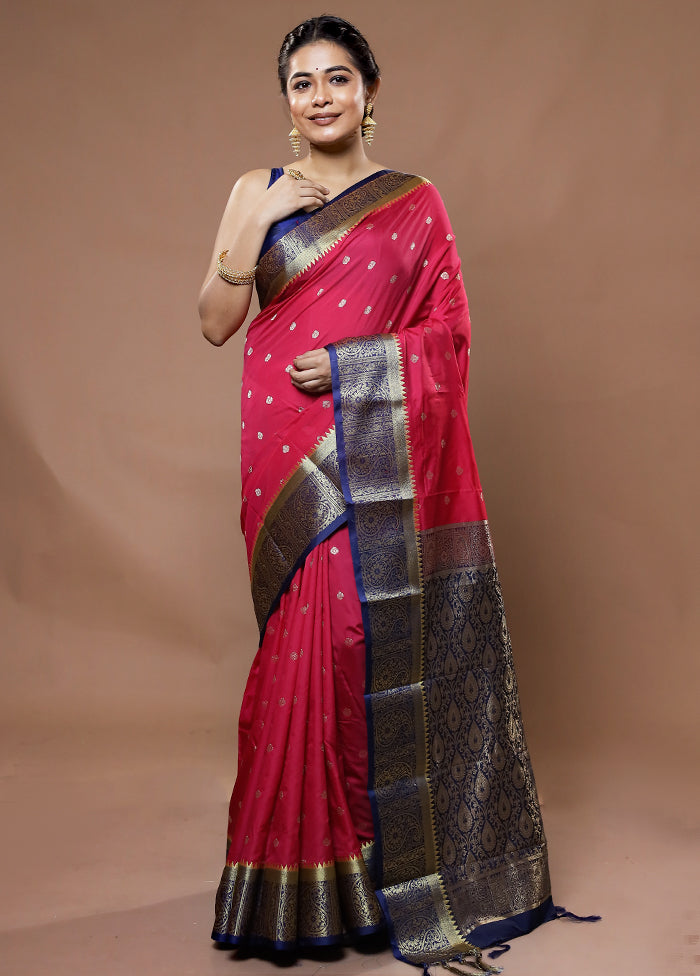 Pink Kanjivaram Silk Saree With Blouse Piece - Indian Silk House Agencies