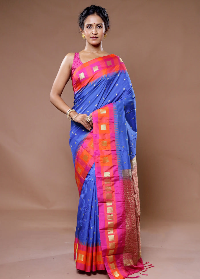 Blue Kanjivaram Silk Saree With Blouse Piece - Indian Silk House Agencies