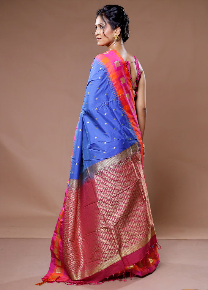 Blue Kanjivaram Silk Saree With Blouse Piece - Indian Silk House Agencies