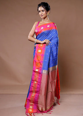 Blue Kanjivaram Silk Saree With Blouse Piece - Indian Silk House Agencies