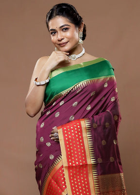 Purple Kanjivaram Silk Saree With Blouse Piece - Indian Silk House Agencies