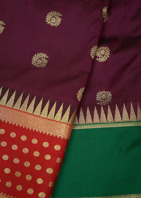 Purple Kanjivaram Silk Saree With Blouse Piece - Indian Silk House Agencies