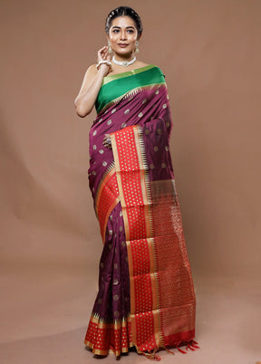 Purple Kanjivaram Silk Saree With Blouse Piece - Indian Silk House Agencies