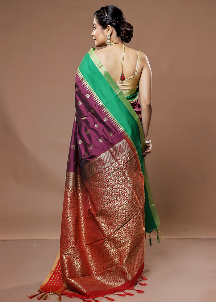 Purple Kanjivaram Silk Saree With Blouse Piece - Indian Silk House Agencies