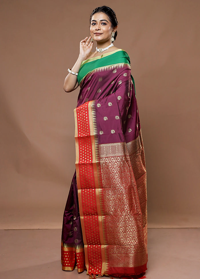 Purple Kanjivaram Silk Saree With Blouse Piece - Indian Silk House Agencies