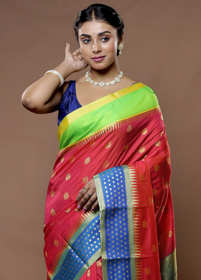 Pink Kanjivaram Silk Saree With Blouse Piece - Indian Silk House Agencies