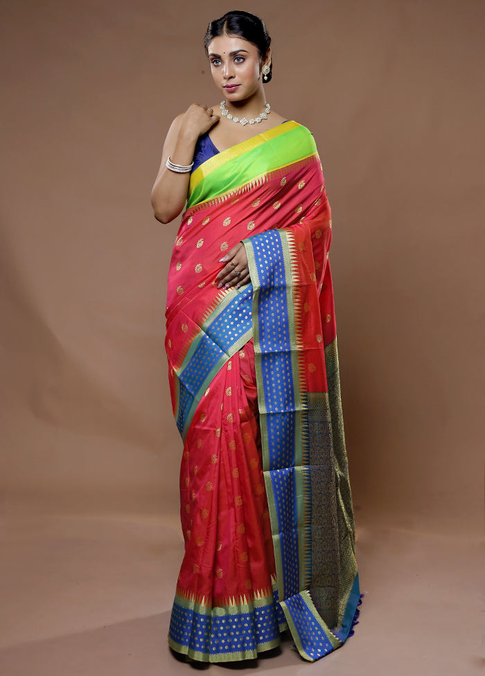 Pink Kanjivaram Silk Saree With Blouse Piece - Indian Silk House Agencies